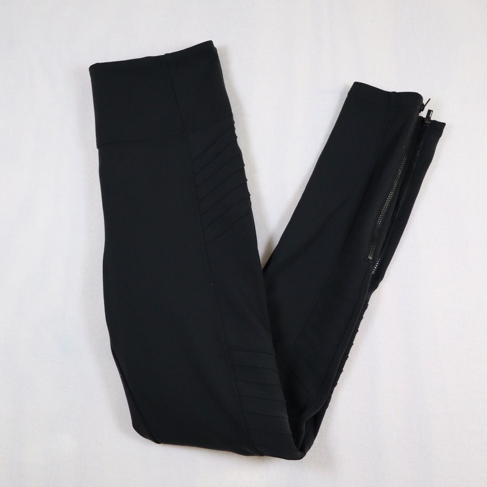 Athleta Delancey Moto Tight Leggings Women's Small Black High Rise Ribbed Pocket